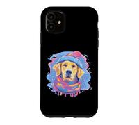 Carcasa para iPhone 11 Golden Dog Winter Retrato Pet Lover Graphic Bufanda Azul Rosa