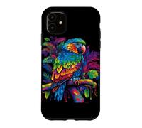 Carcasa para iPhone 11 Gráfico de aerógrafo Retro Colorido Loro pájaro Tropical