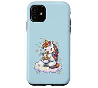 Carcasa para iPhone 11 Gráfico de Pasta de Espaguetis arcoíris con Unicornio Chibi