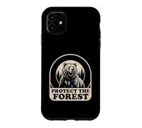 Carcasa para iPhone 11 Gráfico Retro de la Naturaleza de un Oso Pardo Llamado Protect The Forest