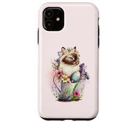 Carcasa para iPhone 11 Happy Easter Cat Easter Tea Cup Coffee Cat Siamese Floral