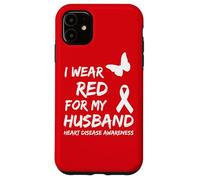 Carcasa para iPhone 11 Heart Disease Awareness I Wear Red For My Husband Ribbon