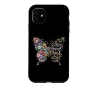 Carcasa para iPhone 11 I Can Do All Things Through Christ Floral Butterfly Faith