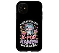 Carcasa para iPhone 11 I Just Love K-Pop Ramen and Boba Tea Cute Cat Graphic