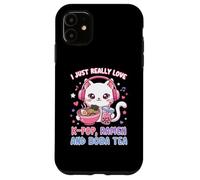 Carcasa para iPhone 11 I Just Really Love K-Pop Ramen y Boba Tea Cute Cat