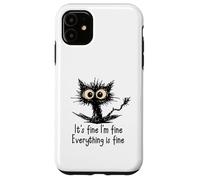 Carcasa para iPhone 11 It's Fine I'm Fine Funny Chaotic Cat Meme Morning Mood