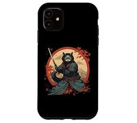 Carcasa para iPhone 11 Japanese Art Cat Ninja Ukiyo-e Anime Samurai Cat Camiseta