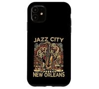 Carcasa para iPhone 11 Jazz City New Orleans Souvenir Hombres Música Saxofón