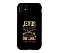 Carcasa para iPhone 11 Jesús es mi Salvador Tocar el Clarinete bajo es mi Terapia