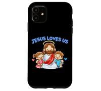 Carcasa para iPhone 11 Jesús Nos ama Cristianos niños fe Cristianismo Lindo Garabato