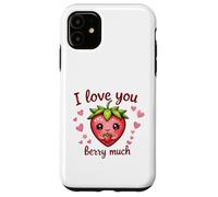 Carcasa para iPhone 11 Juego de Palabras «I Love You Berry Much Cute Heart» con Forma de corazón y Fresa