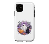 Carcasa para iPhone 11 Kawaii Fantasma Gato Negro Calabaza Halloween Floral