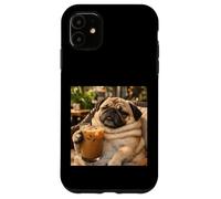 Carcasa para iPhone 11 Lazy Sunday Coffee Pug Funny Relaxing Meme