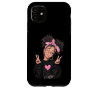 Carcasa para iPhone 11 Linda Chica Signo de Paz Pelo Rizado Divertido gráfico juguetón Trippy