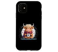 Carcasa para iPhone 11 Linda Vaca Escocesa de Las Tierras Altas Divertido café Adicto Bebida Vaquera