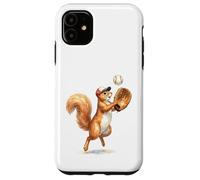 Carcasa para iPhone 11 Lindo Atrapador de Jugador de béisbol de Ardilla, Arte de Acuarela