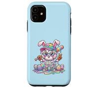 Carcasa para iPhone 11 Lindo Conejo de béisbol de Pascua arcoíris Goteo niños niños niños pequeños