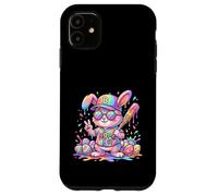 Carcasa para iPhone 11 Lindo Conejo de béisbol de Pascua arcoíris Goteo niños niños niños pequeños