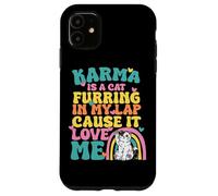 Carcasa para iPhone 11 Lindo Karma Es Un Gato Furring En Mi Regazo Porque Me Ama