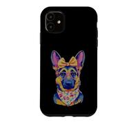 Carcasa para iPhone 11 Lindo Pastor Alemán Perro Amante Gráfico Rosa Gafas Amarillo