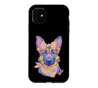 Carcasa para iPhone 11 Lindo Pastor Alemán Perro Amante Gráfico Rosa Gafas Floral