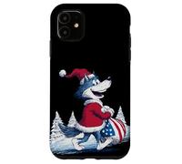 Carcasa para iPhone 11 Lobo Feliz con Bolsa de Papá Noel para Navidad Divertida