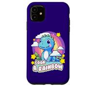 Carcasa para iPhone 11 Look a Rainbow Cute Dinosaur with a Rainbow and Stars