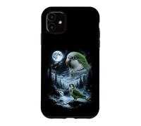 Carcasa para iPhone 11 Loro cuáquero Aullando a la Luna 90's Retro Monk Parakeet