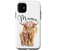 Carcasa para iPhone 11 Mama Highland Cow with Baby Calf Floral Mom Mother's Day