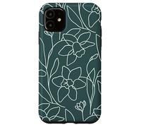 Carcasa para iPhone 11 Modern Line Art Poppy Flower Leaves Boho Dark Green