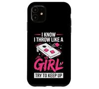 Carcasa para iPhone 11 Mujer de Cornhole, Divertida, Lanzo como una niña, Trato de Mantener el Ritmo