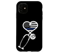 Carcasa para iPhone 11 Nurse Police Wife Officer Thin Blue Line Heart Flag Black