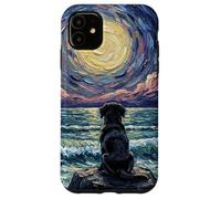Carcasa para iPhone 11 Obra de Arte Black Labrador Starry Night Puppy at The Beach