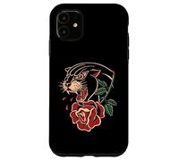 Carcasa para iPhone 11 Panther Rose Tinta de tatuaje tradicional americana Old School