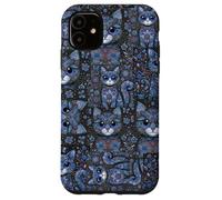 Carcasa para iPhone 11 Patrón de Animal Peculiar Kitsch Collage Lindo Gato Floral Azul