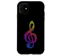 Carcasa para iPhone 11 Patrón de músico de Mosaico de Notas para Amantes de la música de Clave de Sol