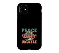 Carcasa para iPhone 11 Peace Love Ukelele Hippie Hawaiano Reproductor de música Retro