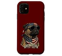 Carcasa para iPhone 11 Perro Pug con Bandera Estadounidense 250 años 1776-2026 Bicentenario de EE. UU.