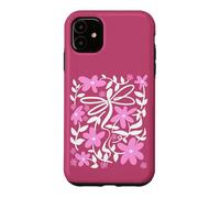 Carcasa para iPhone 11 Pink Floral Daisy Dragonfly Botanical Wildflower Vine Garden