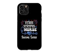 Carcasa para iPhone 11 Pro 4th of July Nurse Funny Scrub Stars Stripes and Saving Lives