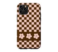 Carcasa para iPhone 11 Pro Aesthetic Checker Retro Groovy Flowers in Beige and Brown