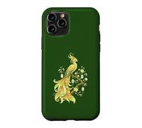 Carcasa para iPhone 11 Pro Amante de los Azulejos Phoenix Mahjong Golden Bird con Forma de Flor de Cerezo