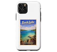Carcasa para iPhone 11 Pro Arte de Viaje Retro de Michigan Torch Lake Traverse City Up North