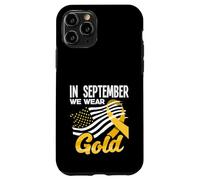 Carcasa para iPhone 11 Pro Bandera Americana de Estados Unidos sobre el cáncer Infantil con Cinta Dorada