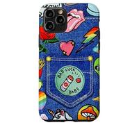 Carcasa para iPhone 11 Pro Blue Denim Patch Pattern Bad Luck Babe 90s Diseño estético