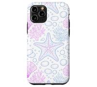 Carcasa para iPhone 11 Pro Blue Pink Starfish Shell Coral Ocean Life and Beach Pattern