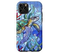 Carcasa para iPhone 11 Pro Blue Sea Turtle in Corals Mosaic Art Ocean Theme