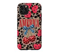 Carcasa para iPhone 11 Pro Brown Cheetah America Girls con Estampado de Leopardo, Cereza y Lazo