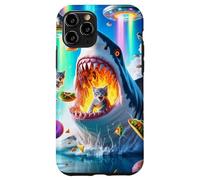 Carcasa para iPhone 11 Pro Cat Kitty Montando Fuego Respirando Tiburón Arco Iris Laser