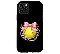 Carcasa para iPhone 11 Pro Coquette Softball Lindo Lazo Rosa Collar De Perlas Estética